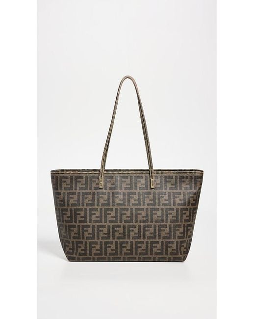 What Goes Around Comes Around Fendi Yellow Coated Canvas Roll Tote in Gray