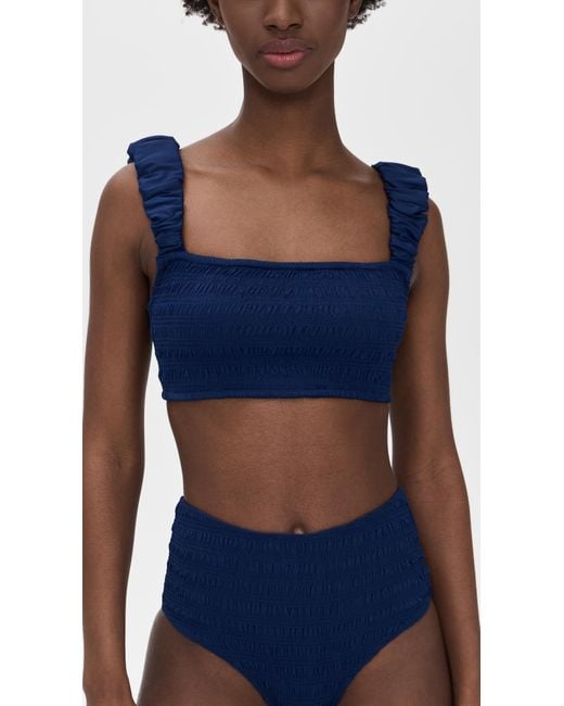Sea Blue Shyla Solid Smocked Bikini Top