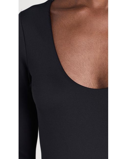 GOOD AMERICAN Black Scuba Scoop Thong Bodysuit