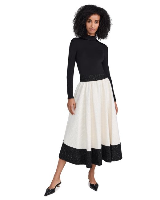 Alice + Olivia Black Chara Turtleneck Long Sleeve Full Flare Midi Dress
