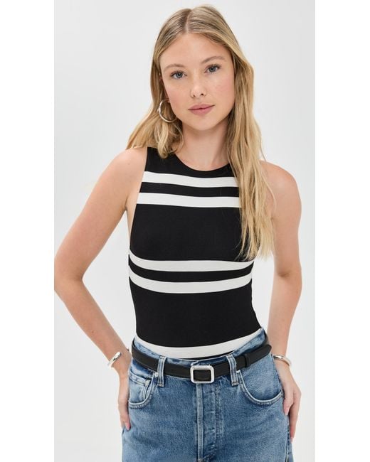 Alice + Olivia Black Rothy Sleeveless Sculpt Thong Bodysuit