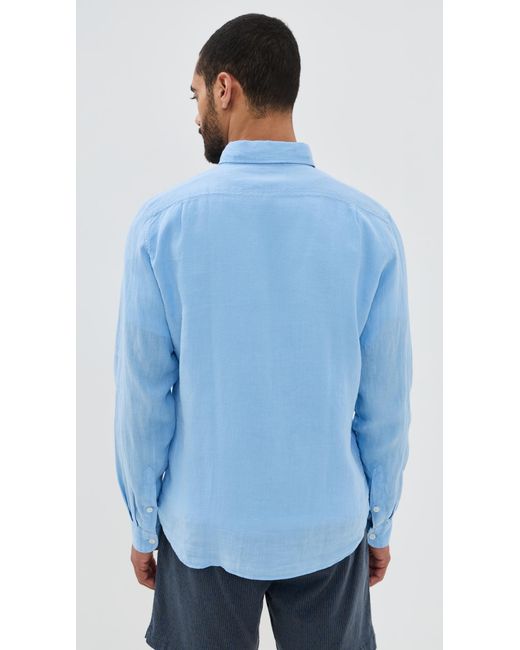 Onia Blue Garment Dye Linen Standard Fit Shirt for men