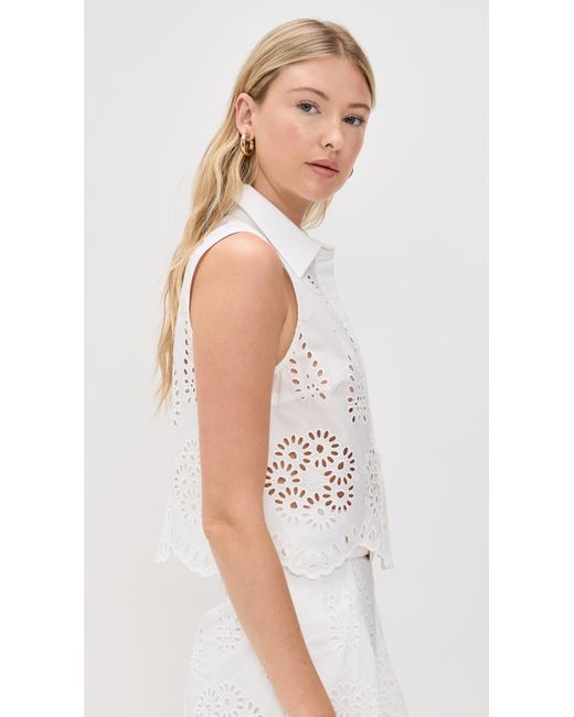 Hevron White Katja Eyelet Top