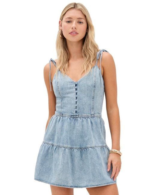 Alice + Olivia Women's Blue Shanti Button Front Tiered Mini Dress