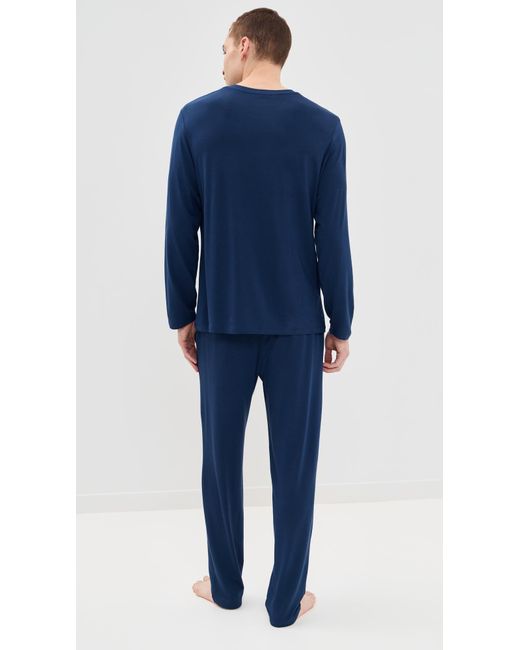 Eberjey Blue Henry Long Sleeve Pants Pj Set for men