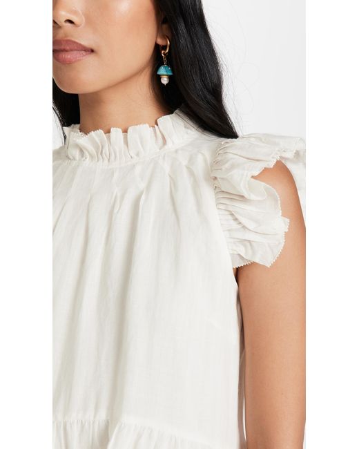 Sea White Tier Waverly Flutter Sleeve Dress