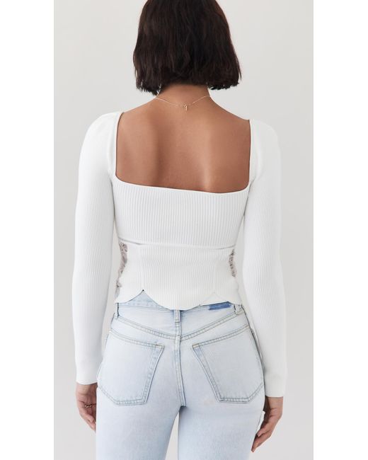 Tシャツ・カットソー SELF PORTRAIT WHITE LACE TRIM RIB KNIT TOP White Lace Trim Rib Knit Top – self-portrait