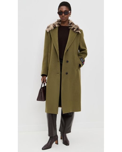 MSGM Green Leopard Collar Coat
