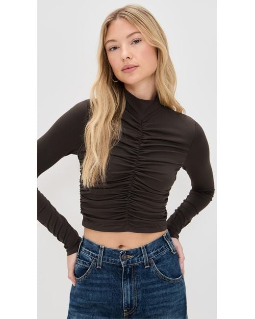 Susana Monaco Blue Mock Neck Gathered Top