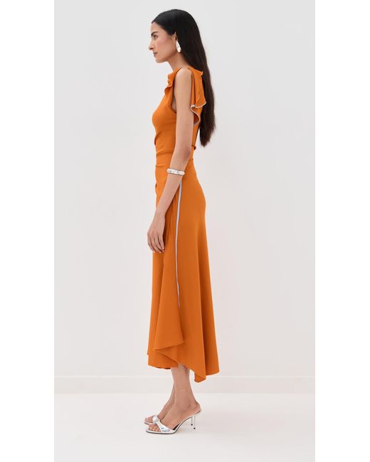 Victoria Beckham Orange Drape Sleeve Midi Dress