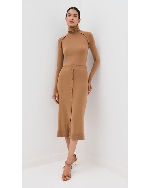Victoria Beckham Natural Button Detail Midi Skirt