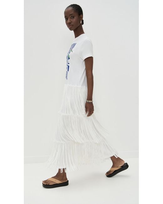Farm Rio White Copacabana Fringes T-Shirt Dress