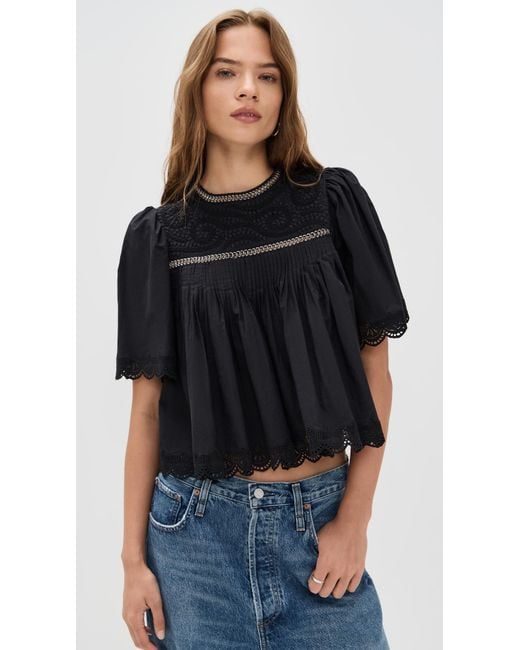 Sea Black Larissa Embroidery Top
