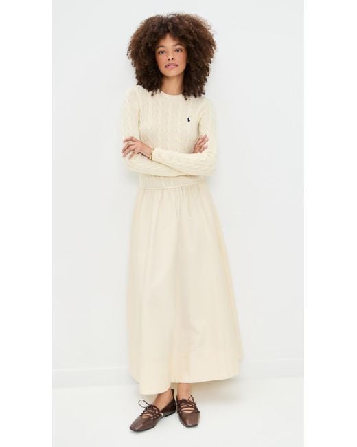 authentic cream crewneck long sleeve fit and flare dress LESLIE FIT AND FLARE CROSSOVER MESH TAFFETA MIDI DRESS | CULT MIA main image 1