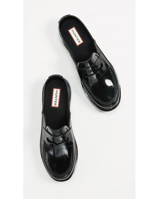 HUNTER Backless Gloss Penny Loafers in Black | Lyst