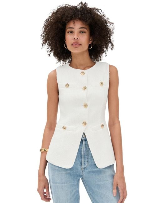 Endless Rose White Tweed Buttoned Long Split Top
