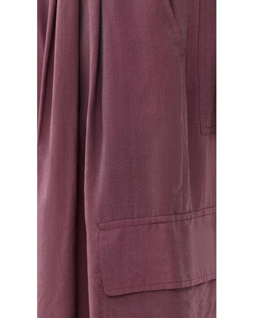 Tibi Purple Silk Voile Cargo Triple Pleat Pants