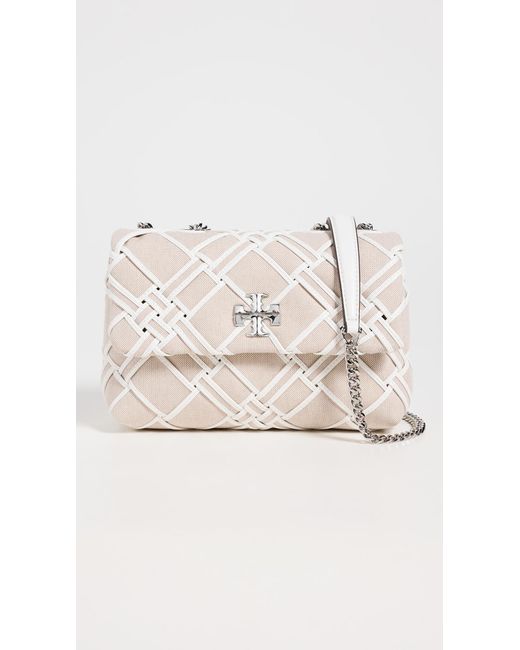 Tory Burch Natural Kira Woven Canvas Small Convertible Shoulder Bag