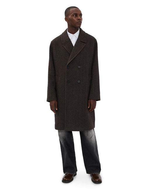 Wax London Black Magnus Double Breasted Overcoat for men