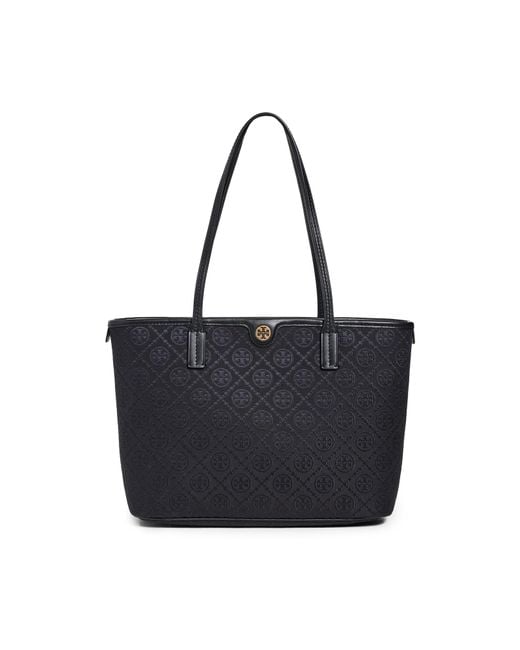 Tory Burch Black T Monogram Small Zip Tote