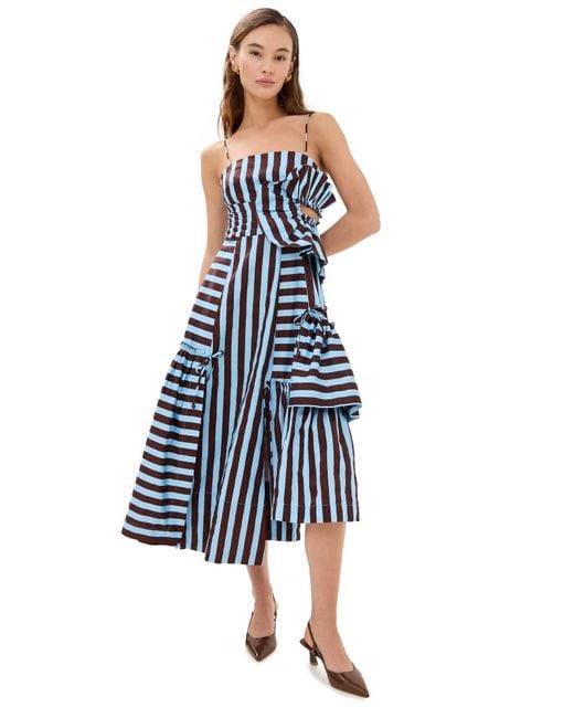 white christmas dresses Lowen Blue/ Brown Striped Dress – Evangelene and Co main image 0