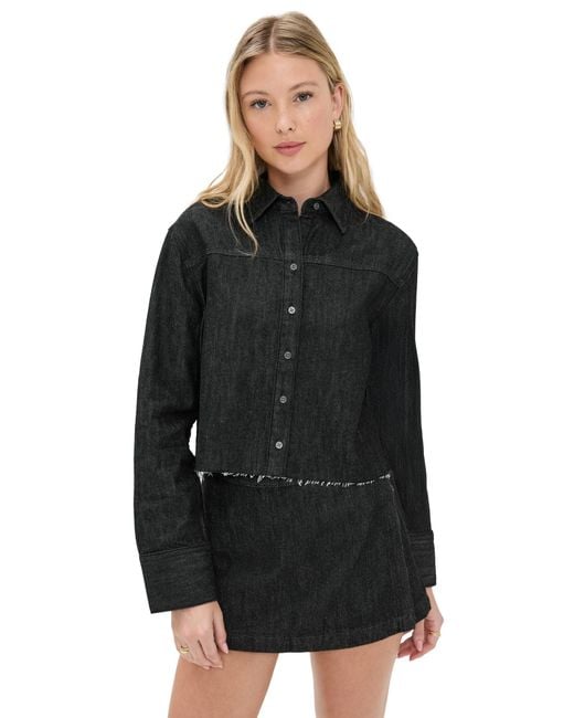 Alice + Olivia Black Finely Short Raw Hem Button Down