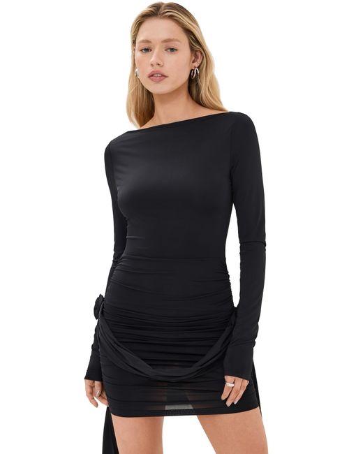 high neck mini dress formal Black Mini Dress Long Sleeve High Neck | Sculptural Crepe Cocktail Dress  for Evening & Formal Events