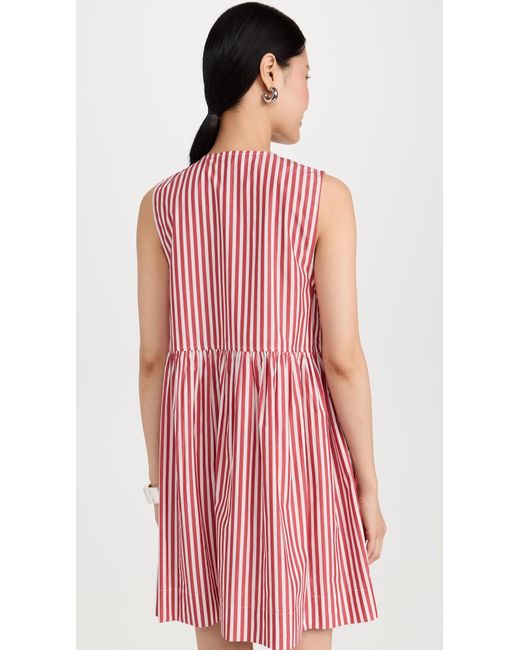 Ganni Stripe Cotton Mini Bow Tie Dress in Red | Lyst