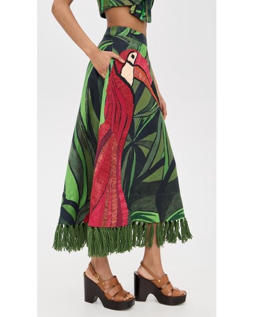 Farm Rio Green Coconut Tree Flow Embroidered Skirt