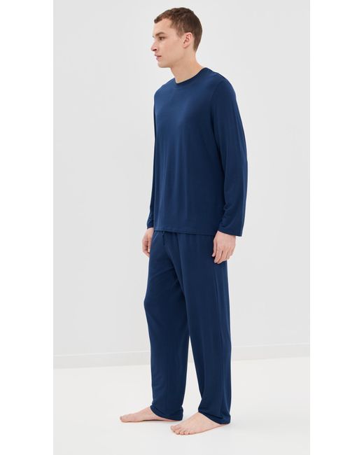 Eberjey Blue Henry Long Sleeve Pants Pj Set for men