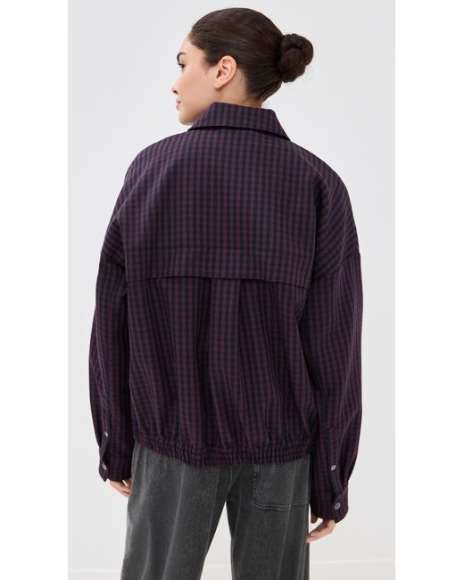 Tibi Blue Jules Wool Gingham Bomber Jacket