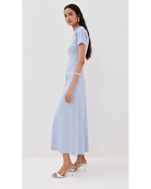 Victoria Beckham Blue Gathered Waist T-Shirt Midi Dress