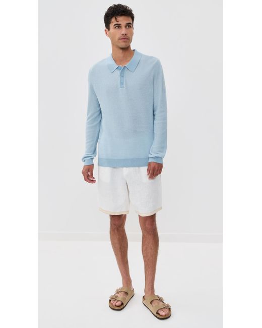 Onia Blue Cotton Textured Knit Long Sleeve Polo for men