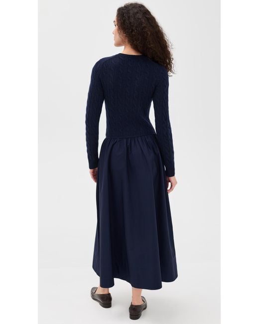 Polo Ralph Lauren Blue Crew Neck Long Sleeve Fit & Flare Dress