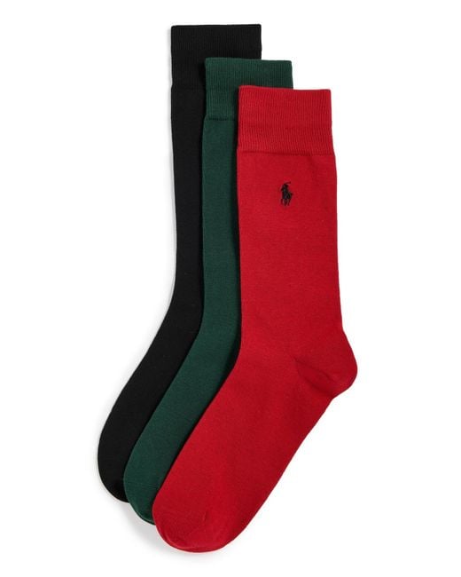 Polo Ralph Lauren Red 3 Pack Cotton Flat Knit Socks for men
