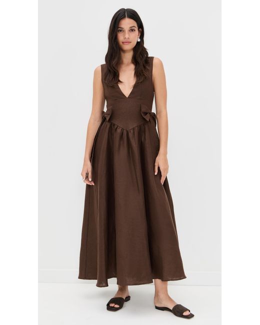 Vrg Grl Women's Brown Daphne Linen Midi Dress