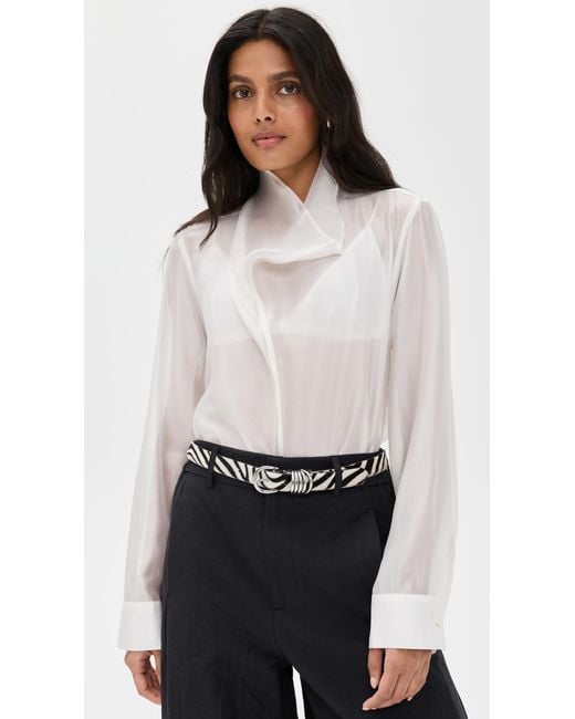 Pixie Market White Sheer High Cowl Neck Blouse