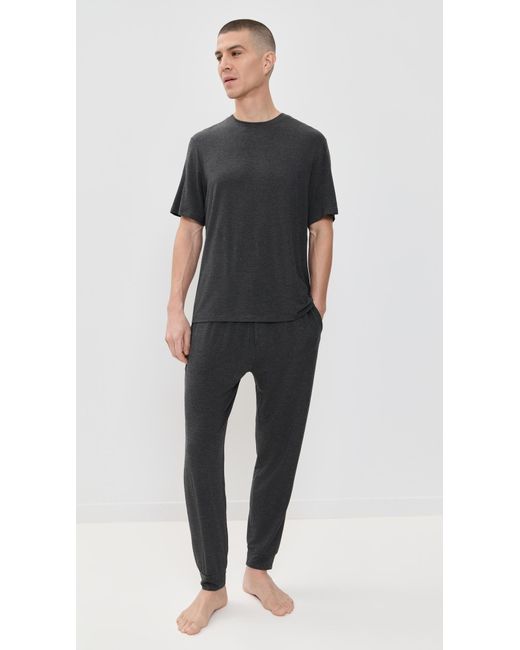 Eberjey Black Henry Modal Short Sleeve & Pant Pj Set for men