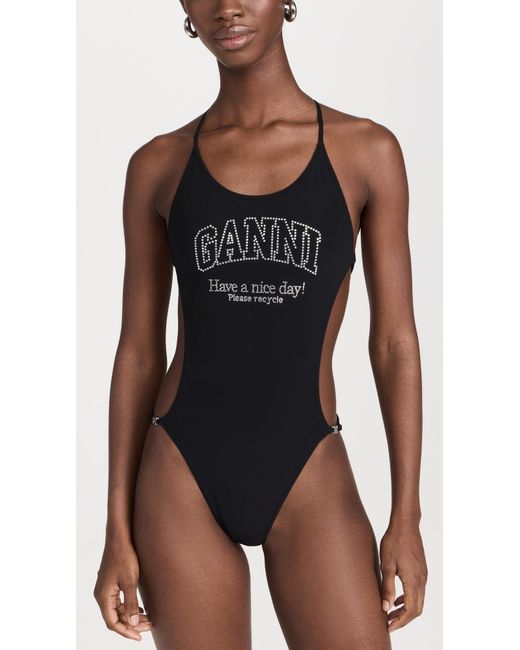 Ganni Black String One Piece Swimsuit