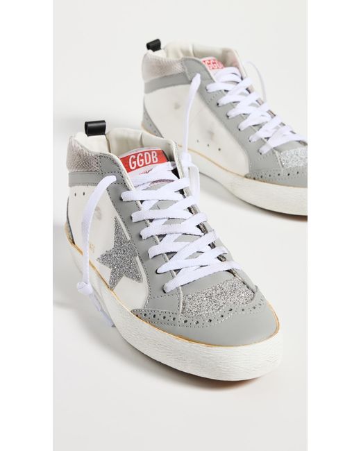 Golden Goose Deluxe Brand White Mid Star Leather And Net Crystal Star Sneakers