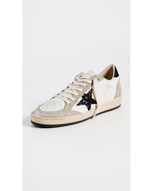 Golden Goose Deluxe Brand White Ballstar Nappa Quarter Glitter Star And Heel Suede Toe And Spur Sneakers
