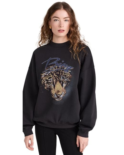 Anine Bing Black Harvey Crew Leopard Sweatshirt