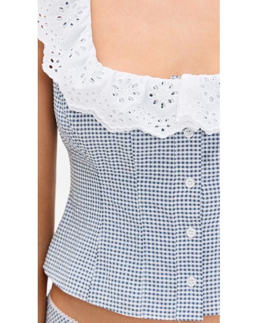 GUIZIO Blue Gingham Paloma Lace Top