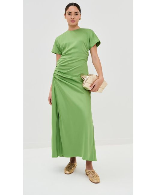 Jonathan Simkhai Green Marabella Short Sleeve Draped Midi Dress
