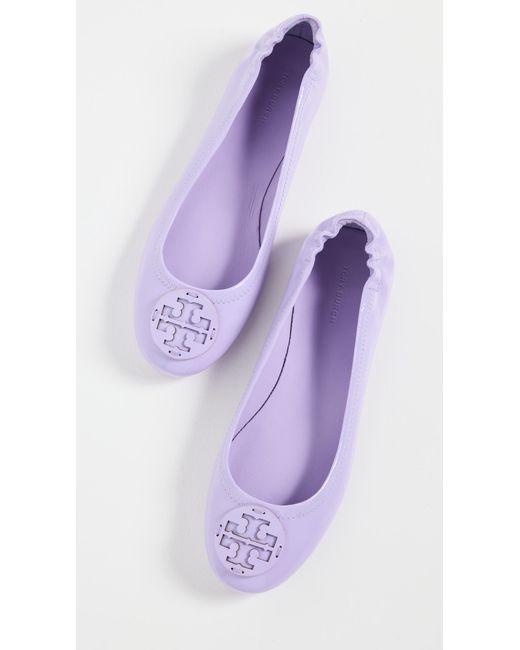 Tory Burch Minnie Travel Ballet Flats With Leather Logo in Purple | Lyst