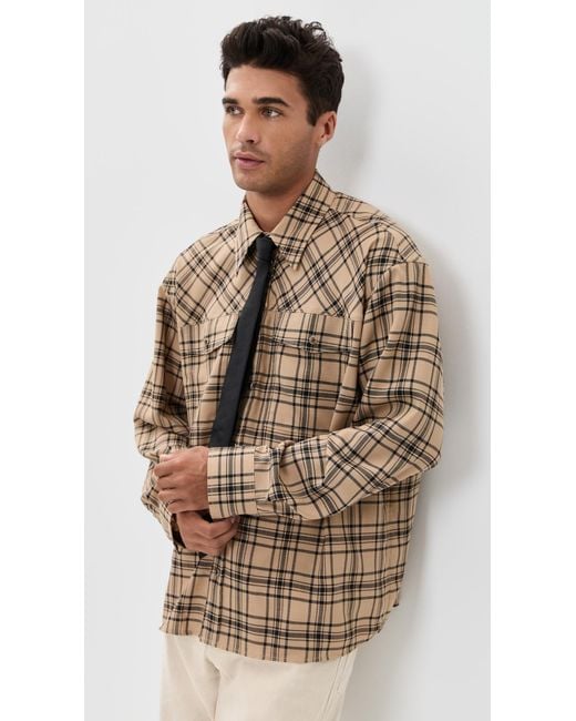 AMI Brown Checked Wool Twill Shirt for men