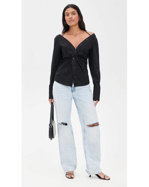 GOOD AMERICAN Black Poplin Off Shoulder Top