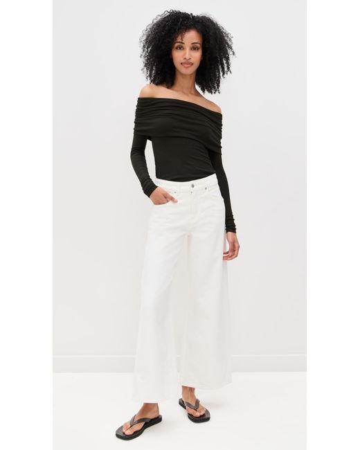 Enza Costa Black Silk Rib Off-Shoulder Top