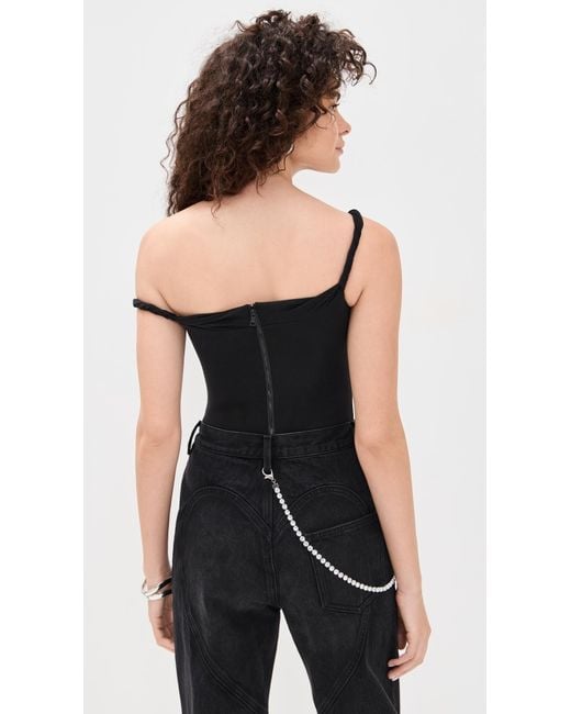 Alice + Olivia Black Bianca Twist Off Shoulder Bodysuit