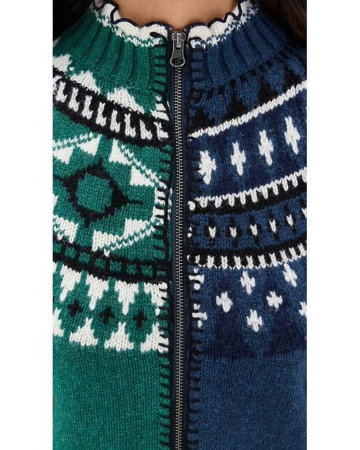 Sea Green Linea Fair Isle Zip Front Cardigan